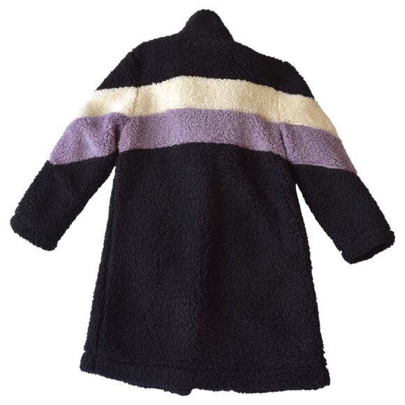 Love Tree Sherpa Colorblock Long Coat – Black/Purple/Cream (Small) - Picture 4 of 5